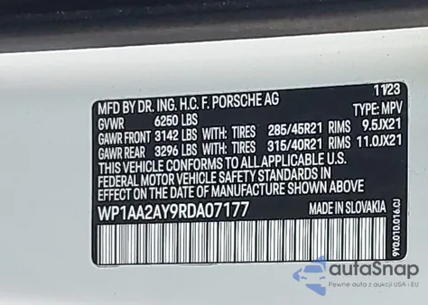 2024 Porsche Cayenne z USA, uszkodzony, nr VIN WP1AA2AY9RDA07177